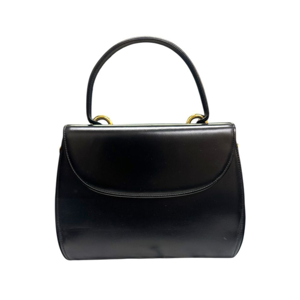 Vintage Old Gucci Black Leather Structured Top Handle Pocketbook Bag Auth